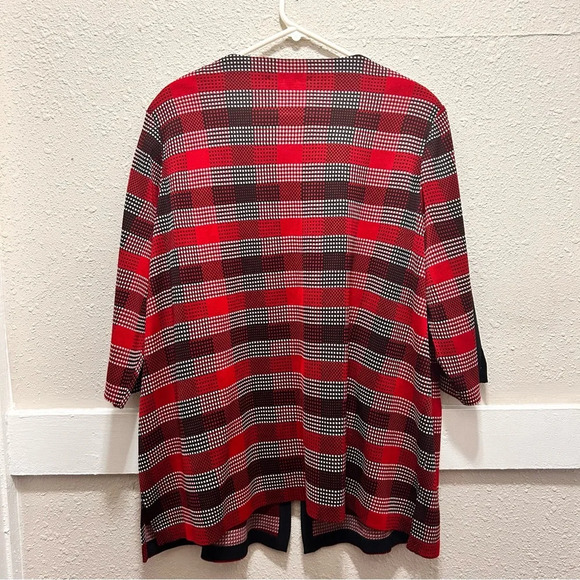 Ming Wang Long Plaid Knit Jacket Bonfire/Black/Ivory 2X - Picture 7 of 10